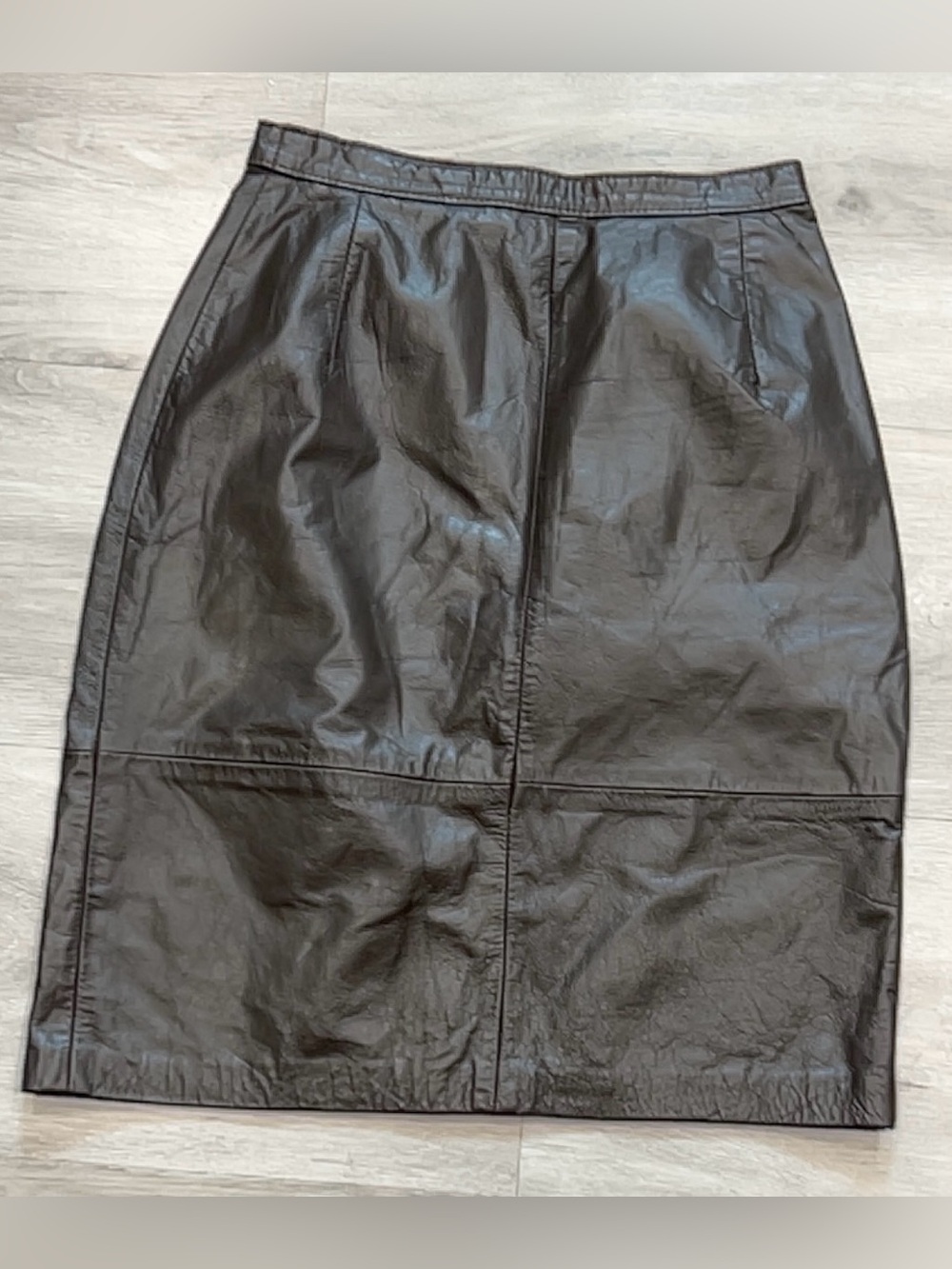 Vintage Comint Argentina Brown Leather Pencil Midi Skirt Size 7/8 Retro Career